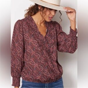 Evereve Women's Adan Paisley Blouse Size S Boho Coquette Academia *R14